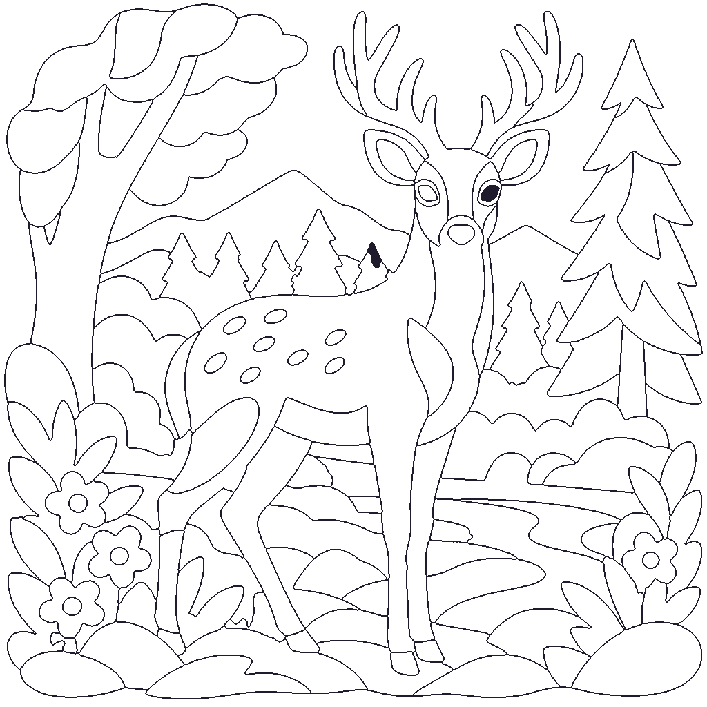 Deer in the Forest outline