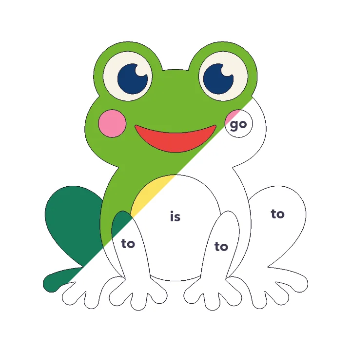 Frog sight words color by number page, half colored to show the finished picture