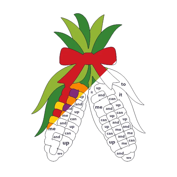 Harvest Corn sight words color by number page, half colored to show the finished picture