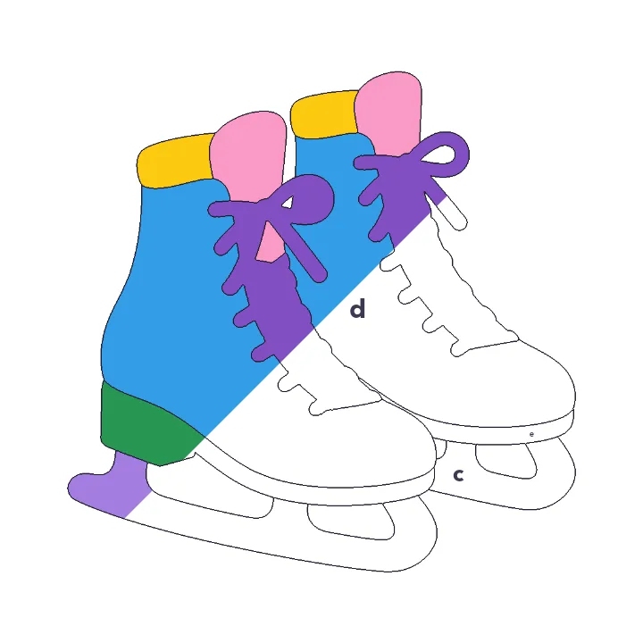 Ice Skates color by letter color by number page, half colored to show the finished picture