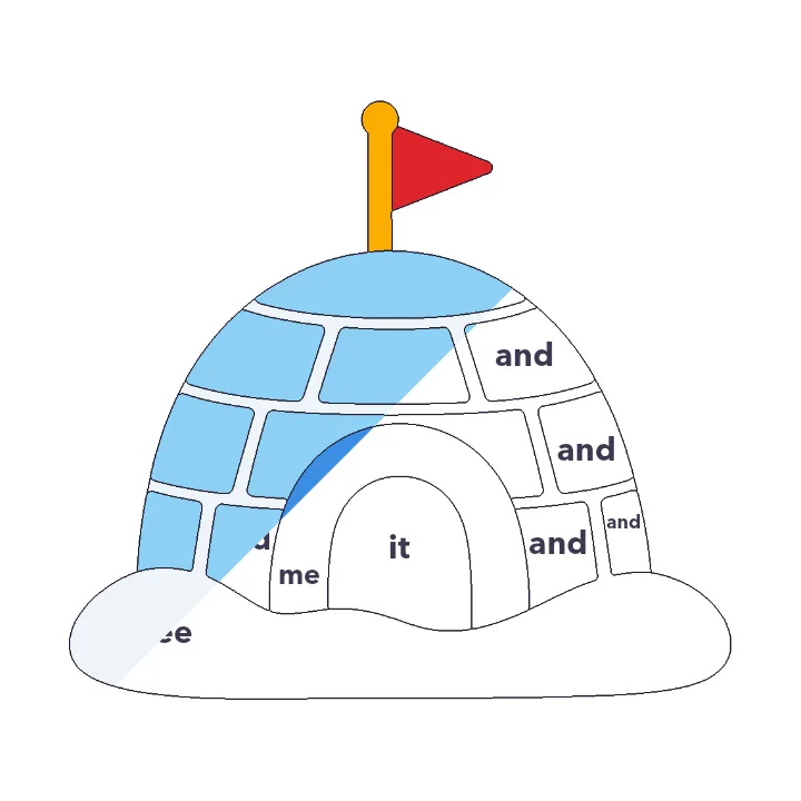 Igloo sight words color by number page, half colored to show the finished picture