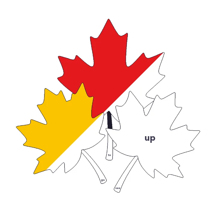 Maple Leaves sight words color by number page, half colored to show the finished picture