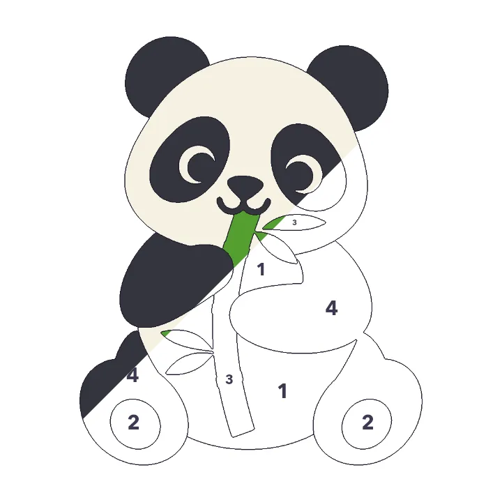 Panda and Bamboo color by number page, half colored to show the finished picture