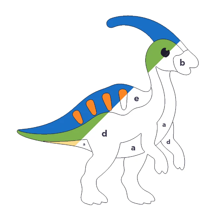 Parasaurolophus color by letter color by number page, half colored to show the finished picture