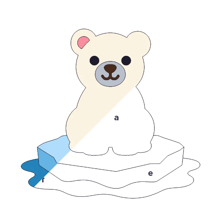 Polar Bear color by letter color by number page, half colored to show the finished picture