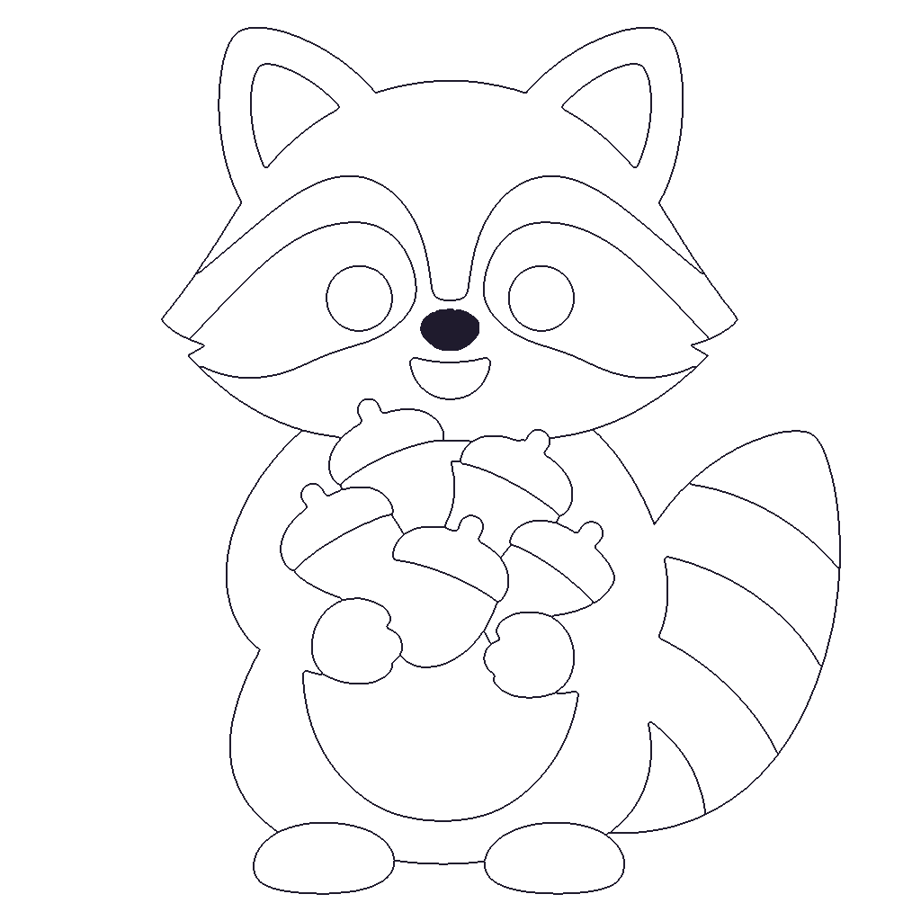 Raccoon with Acorns outline