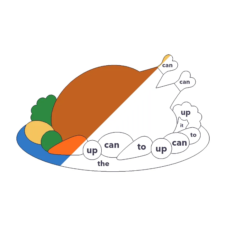 Thanksgiving Dinner sight words color by number page, half colored to show the finished picture